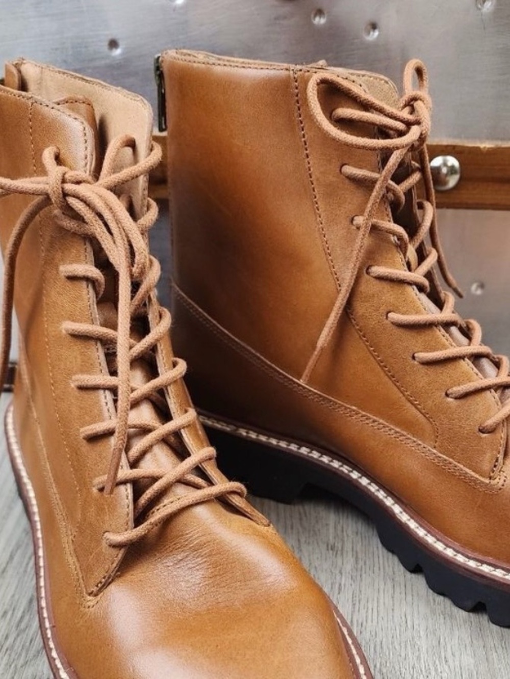 Madewell City-Walk Cognac Lace-Up Chunky Sole Boots